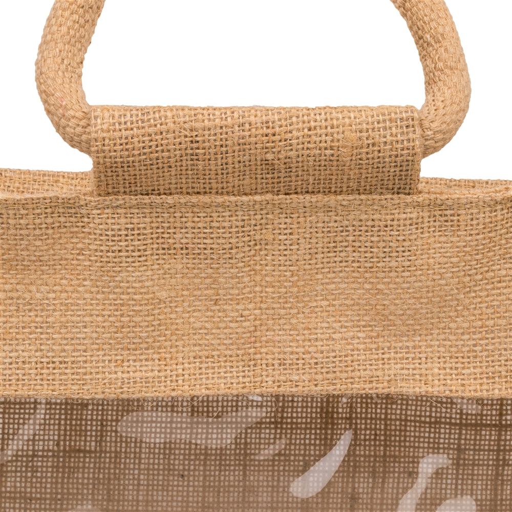 Natural brown jute window hamper bag — handle detail