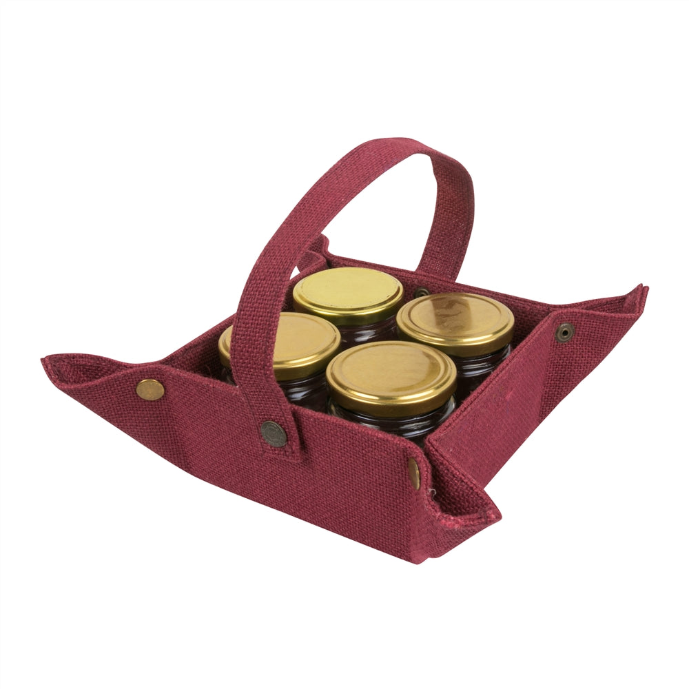 4 jar jute tray with detachable handle — Maroon angled view