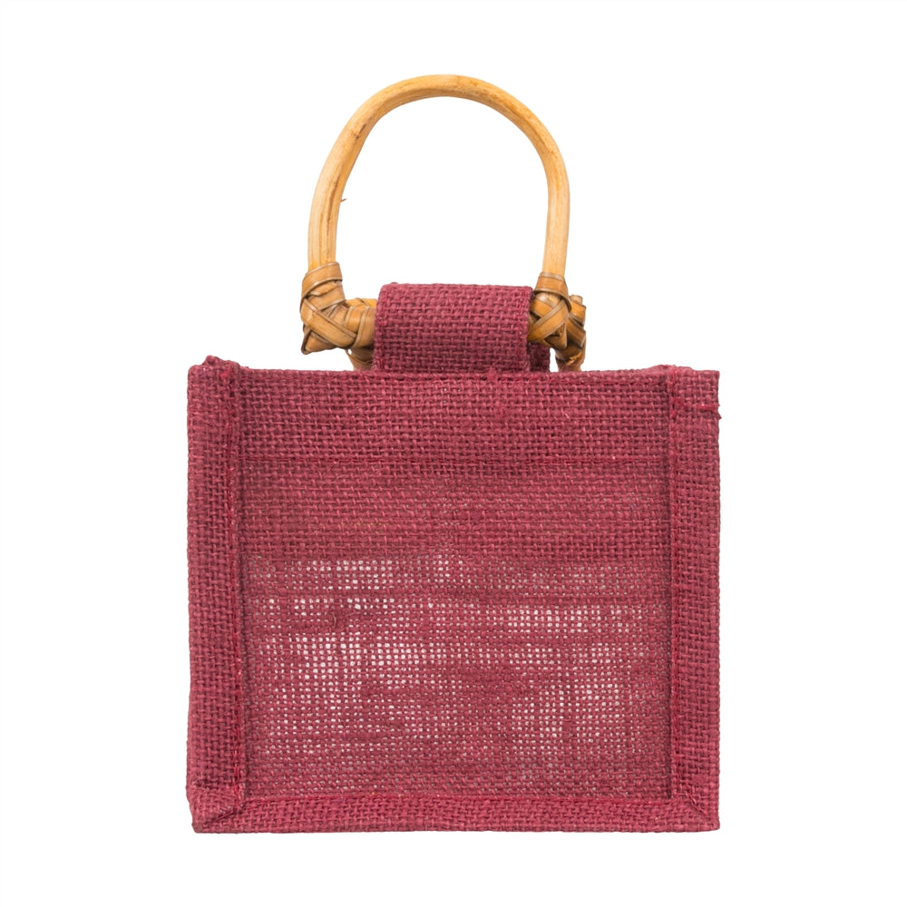 Jute window bag for two 190 ml jars — Maroon back view