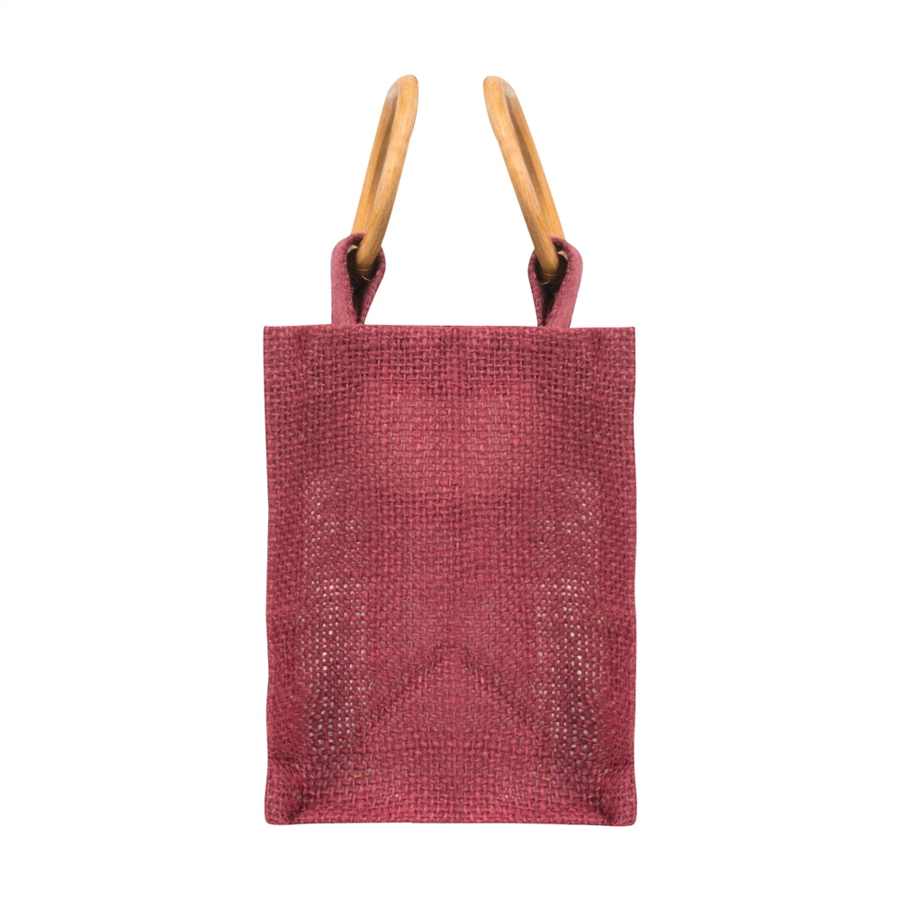 Jute window bag for three 190 ml jars — Maroon side view