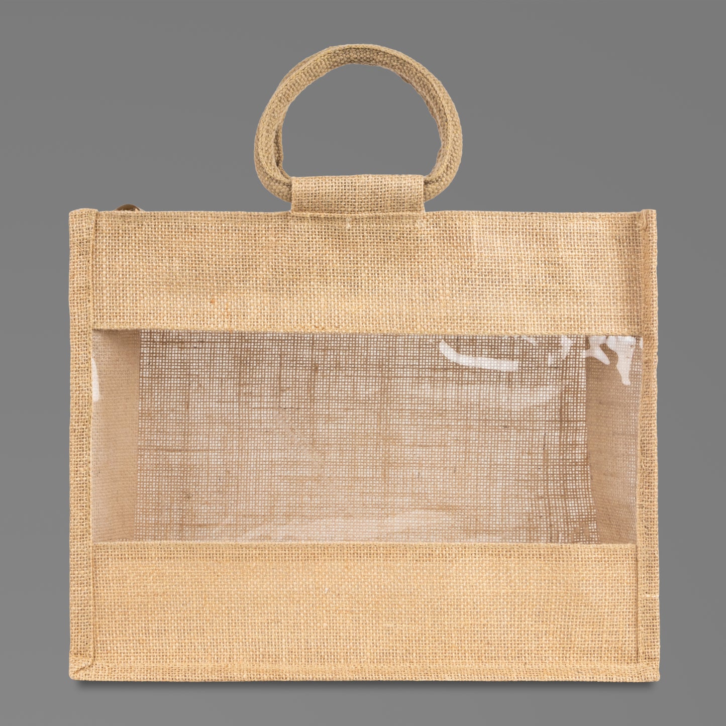 Window Jute Bag With Zip | Natural | 14x12x5 Inch (Free Delivery)