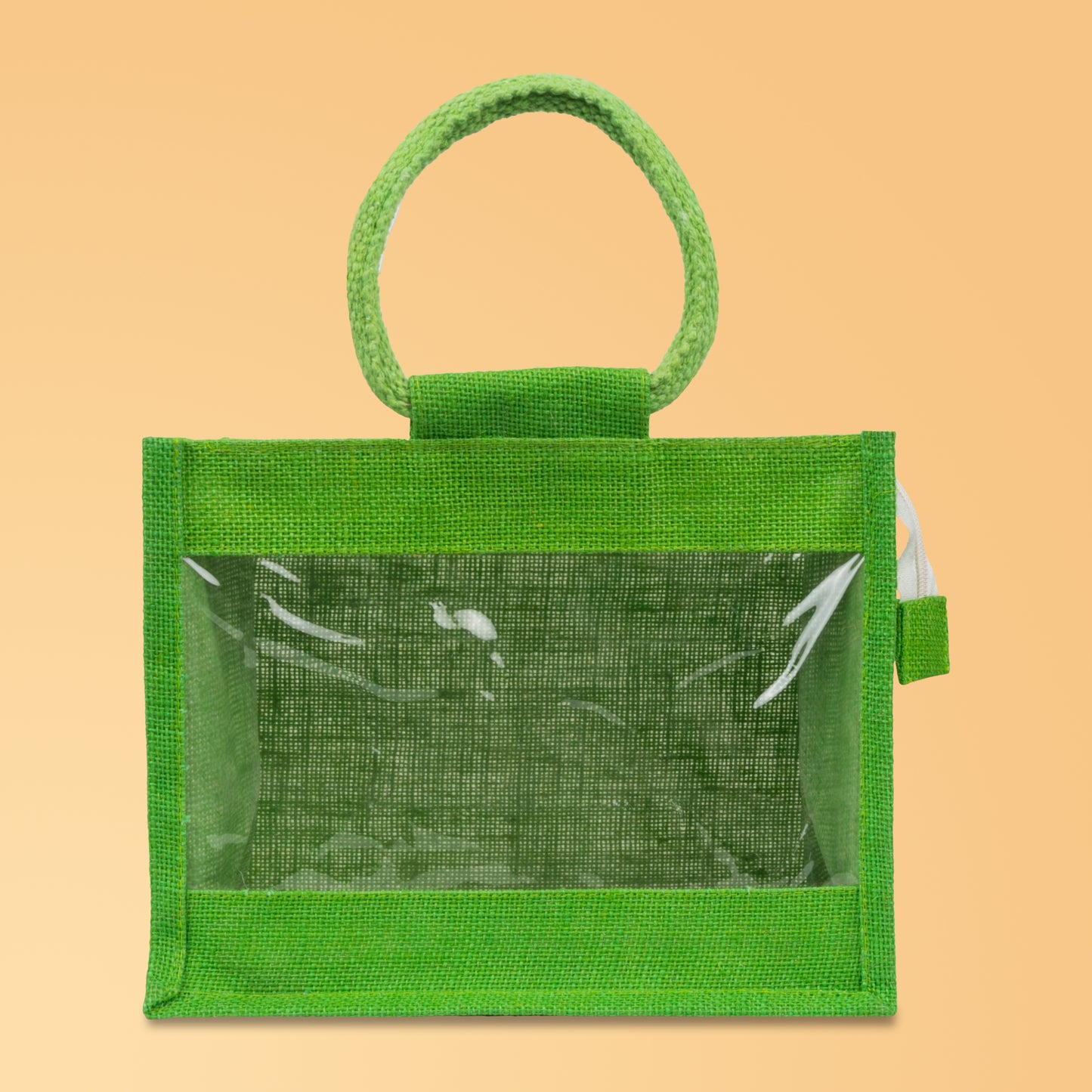 Window Jute Bag With Zip | Green | 10x8x6 Inch (Free Delivery)