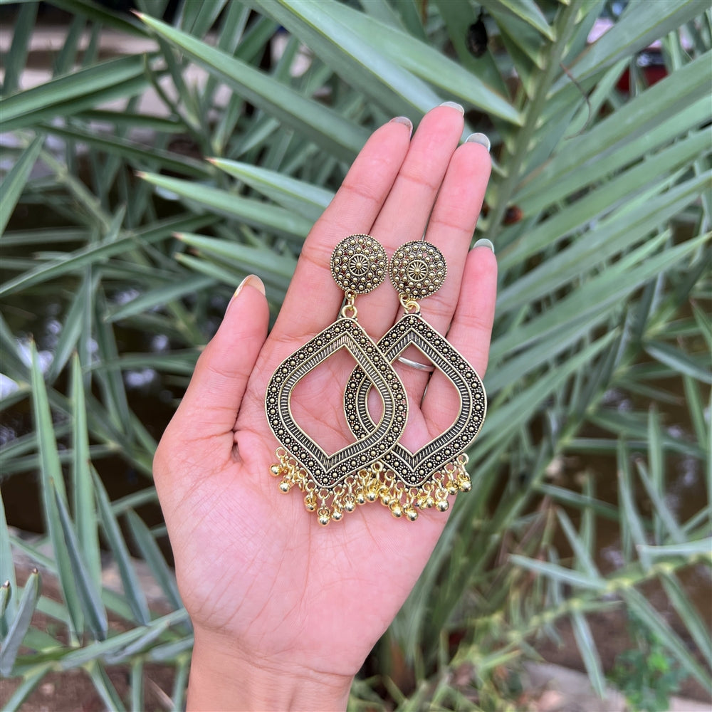 Antique Gold Leaf Drop Jhumka Earrings