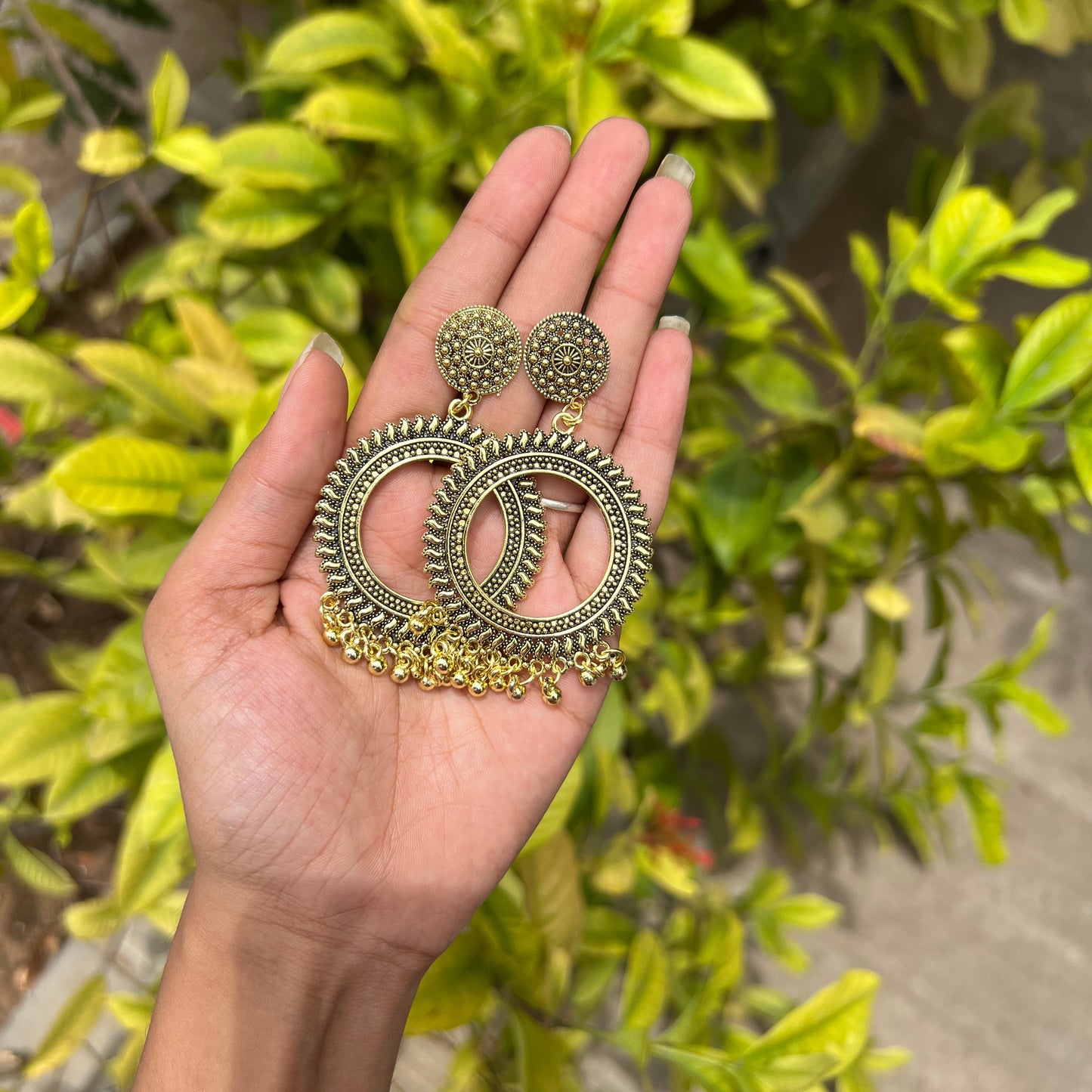 Round Rimmed Jhumka Earrings – Antique Gold