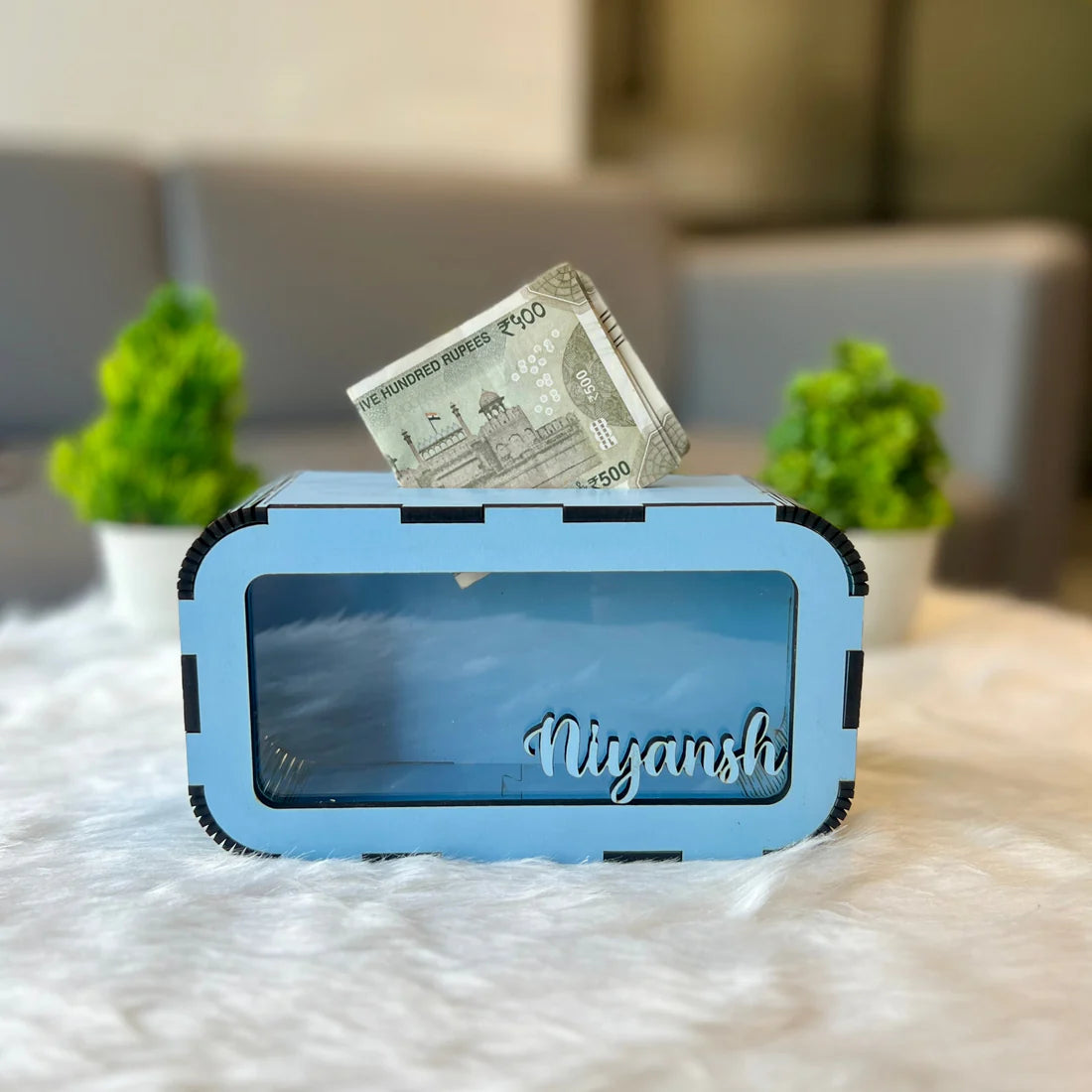 Break to Open Custom Name Piggy Bank β Clear Front Money Box (MDF + Acrylic)