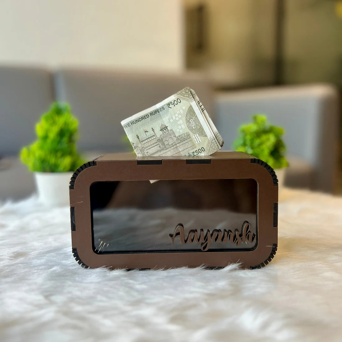 Break to Open Custom Name Piggy Bank β Clear Front Money Box (MDF + Acrylic)