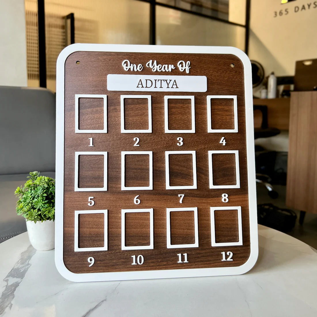 One Year of Baby – Personalised 12 Photo Milestone Board with Name