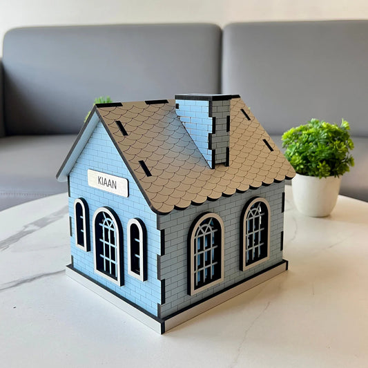 Personalised House-Shaped Piggy Bank – Custom Name Coin Box (9 Inch)