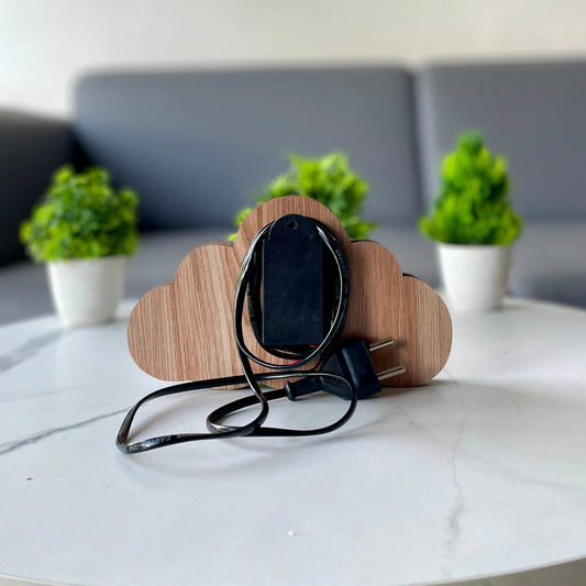 Personalised Cloud Name Lamp with Adapter – Natural Wood Finish (8 Inch)