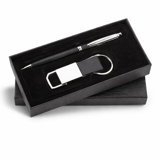 SR-111 / SR-112 Premium Corporate Gift Set – Metal Pen & Leatherette Keychain with Elegant Box