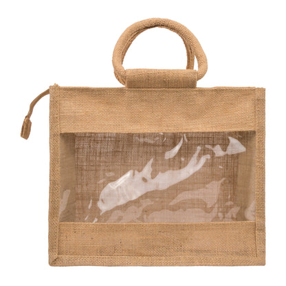 Window Jute Bag With Zip | Natural | 12x10x5 Inch (Free Delivery)