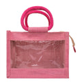 Zute.co Premium Pink Jute Window Hamper Bag with Rope Handle | 12x10x5 Inch Luxury Gift Bag
