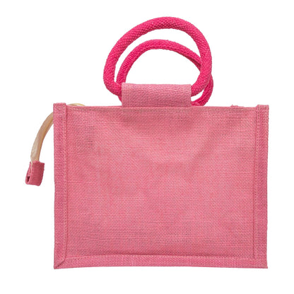 Pink jute window hamper bag — back view