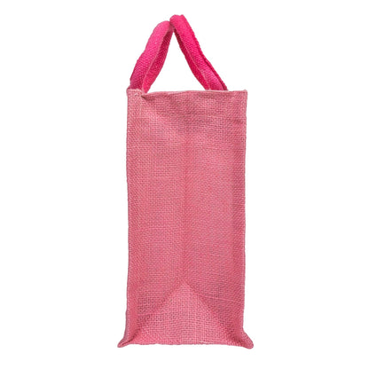 Pink jute window hamper bag — side view