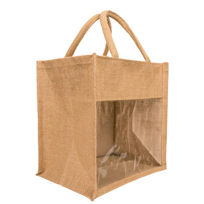 Window Jute Bag With Zip | Natural | 11x11x8 Inch (Free Delivery)