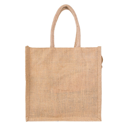 Natural jute carry bag with zip — front view