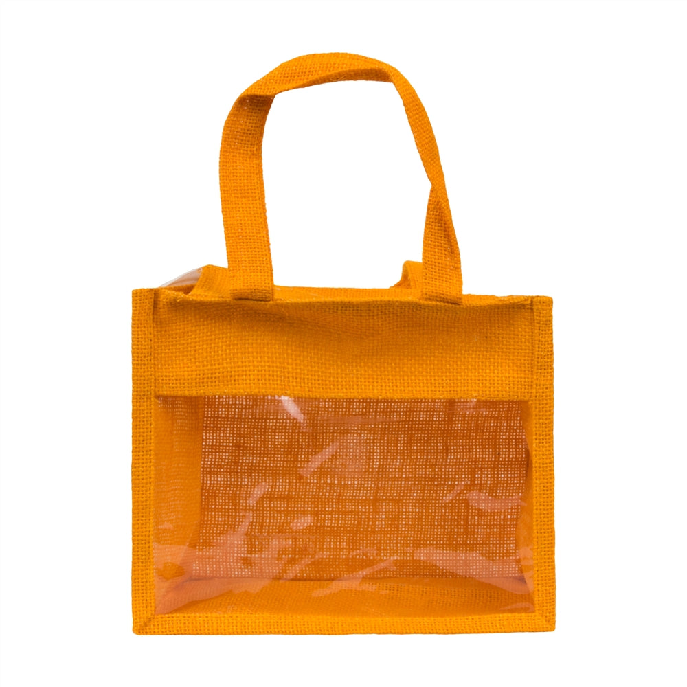 10x8x5 inch Window Jute Hamper Bag – With Zip, Mustard, Self Handle