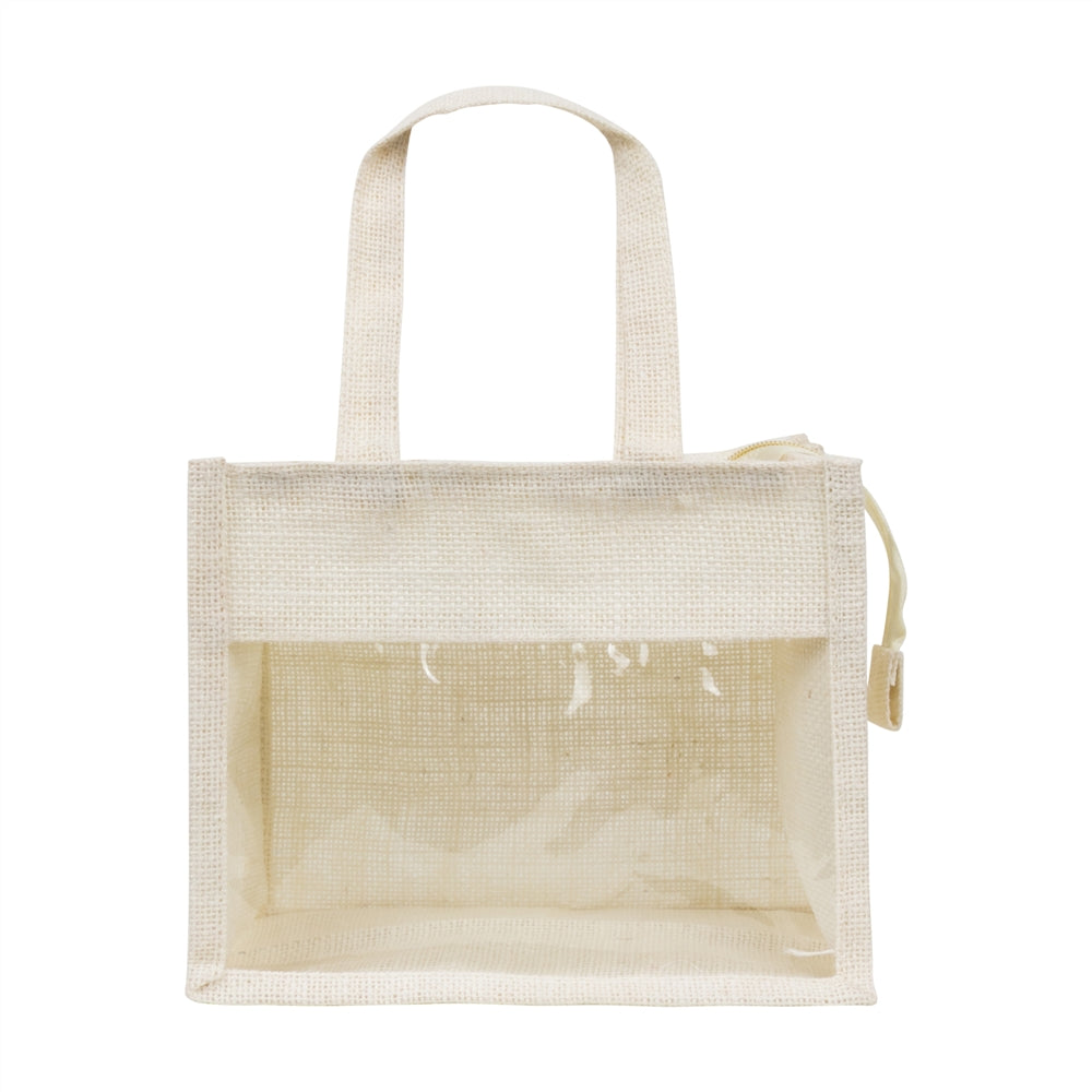 10x8x5 inch Window Jute Hamper Bag – With Zip, Off White, Self Handle