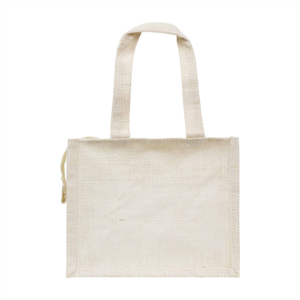 10x8x5 inch Window Jute Hamper Bag – With Zip, Off White, Self Handle