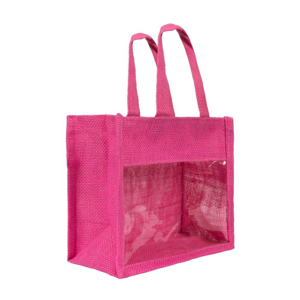 10x8x5 inch Window Jute Hamper Bag – With Zip, Pink, Self Handle