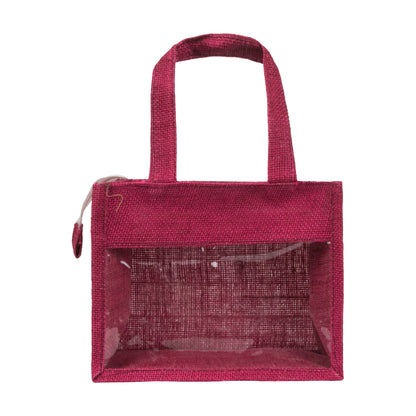 Window Jute Bag With Zip | Maroon | 10x8x5 Inch (Free Delivery)