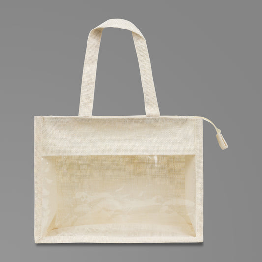 Window Jute Bag With Zip | Off White | 12x10x5 Inch (Free Delivery)