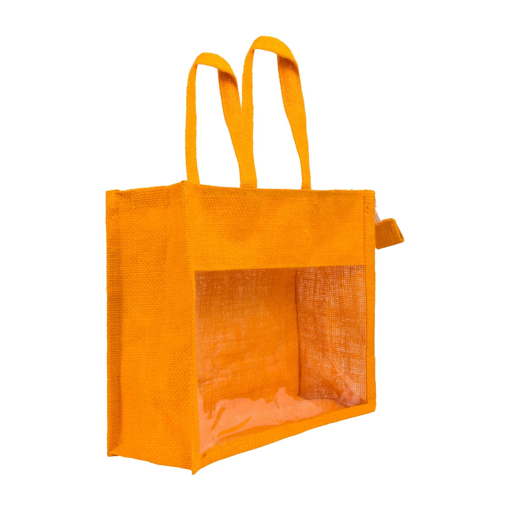 12x10x5 inch Window Jute Hamper Bag – With Zip, Mustard, Self Handle
