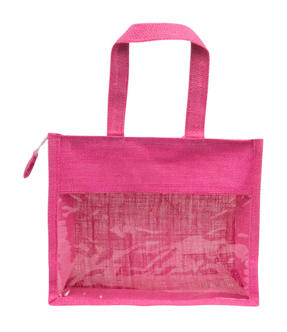 Window Jute Bag With Zip | Pink | 12x10x5 Inch (Free Delivery)