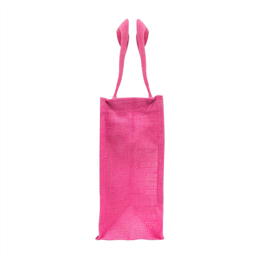 12x10x5 inch Window Jute Hamper Bag – With Zip, Pink, Self Handle