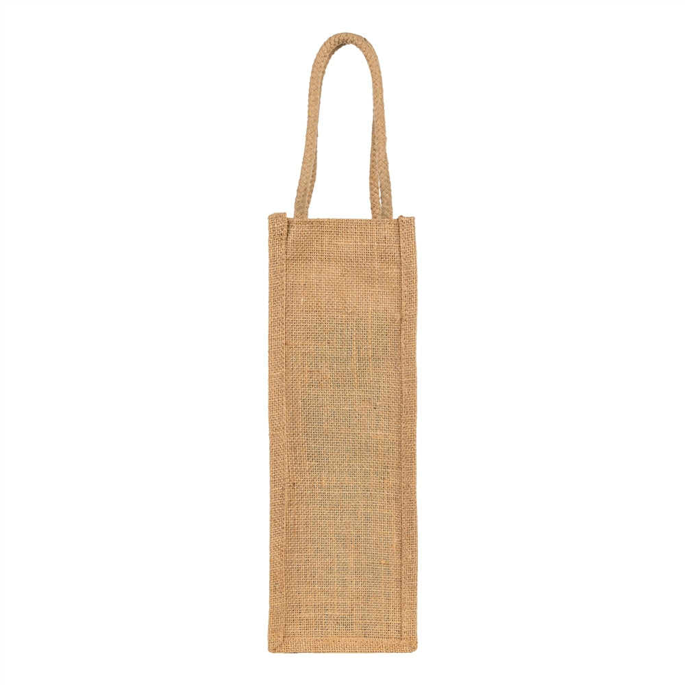 Standard natural jute bottle bag, front view
