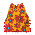 Floral Yellow Jute Potli Bag with Red Pom-Pom Lace | Drawstring Gift Pouch