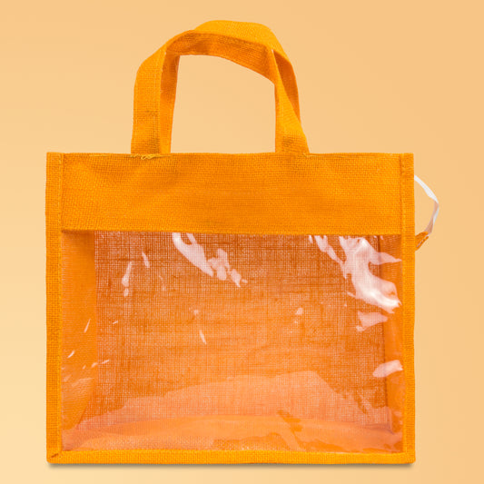 Window Jute Bag With Zip | Mustard | 14x12x5 Inch (Free Delivery)
