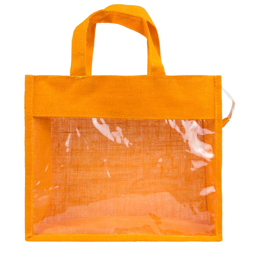 14x12x5 inch Window Jute Hamper Bag – With Zip, Mustard, Self Handle