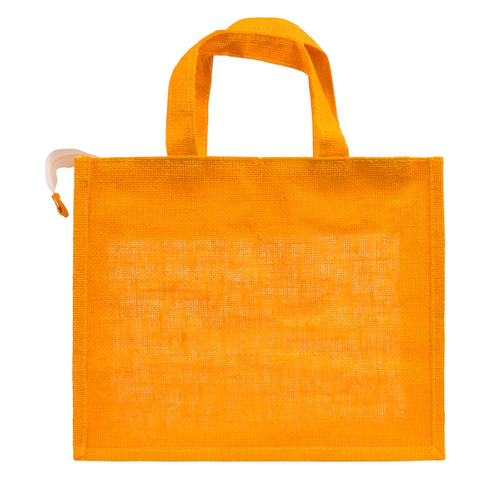 14x12x5 inch Window Jute Hamper Bag – With Zip, Mustard, Self Handle