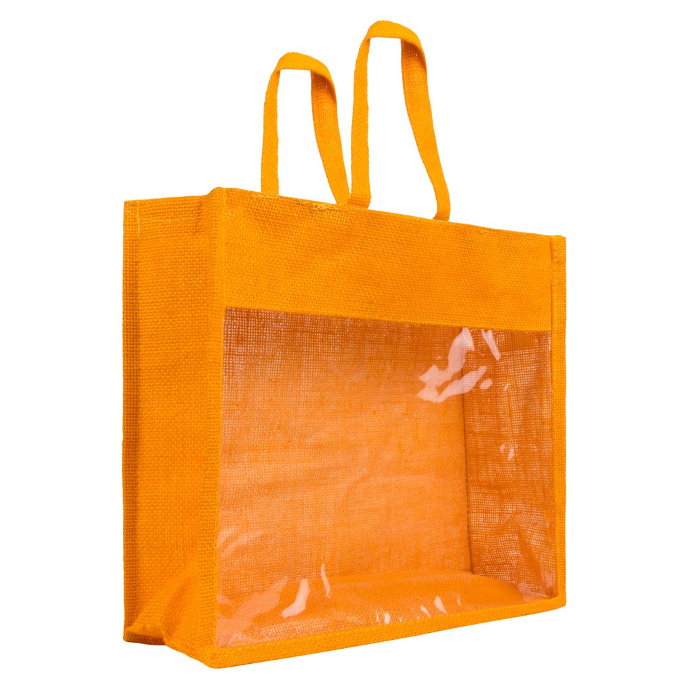14x12x5 inch Window Jute Hamper Bag – With Zip, Mustard, Self Handle