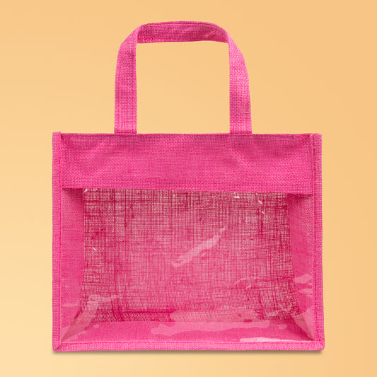 Window Jute Bag With Zip | Pink | 14x12x5 Inch (Free Delivery)