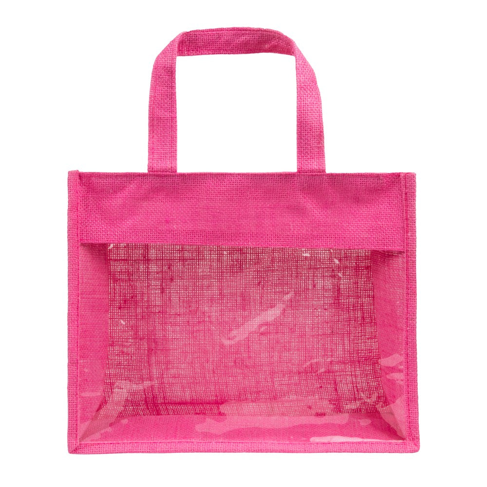 14x12x5 inch Window Jute Hamper Bag – With Zip, Pink, Self Handle