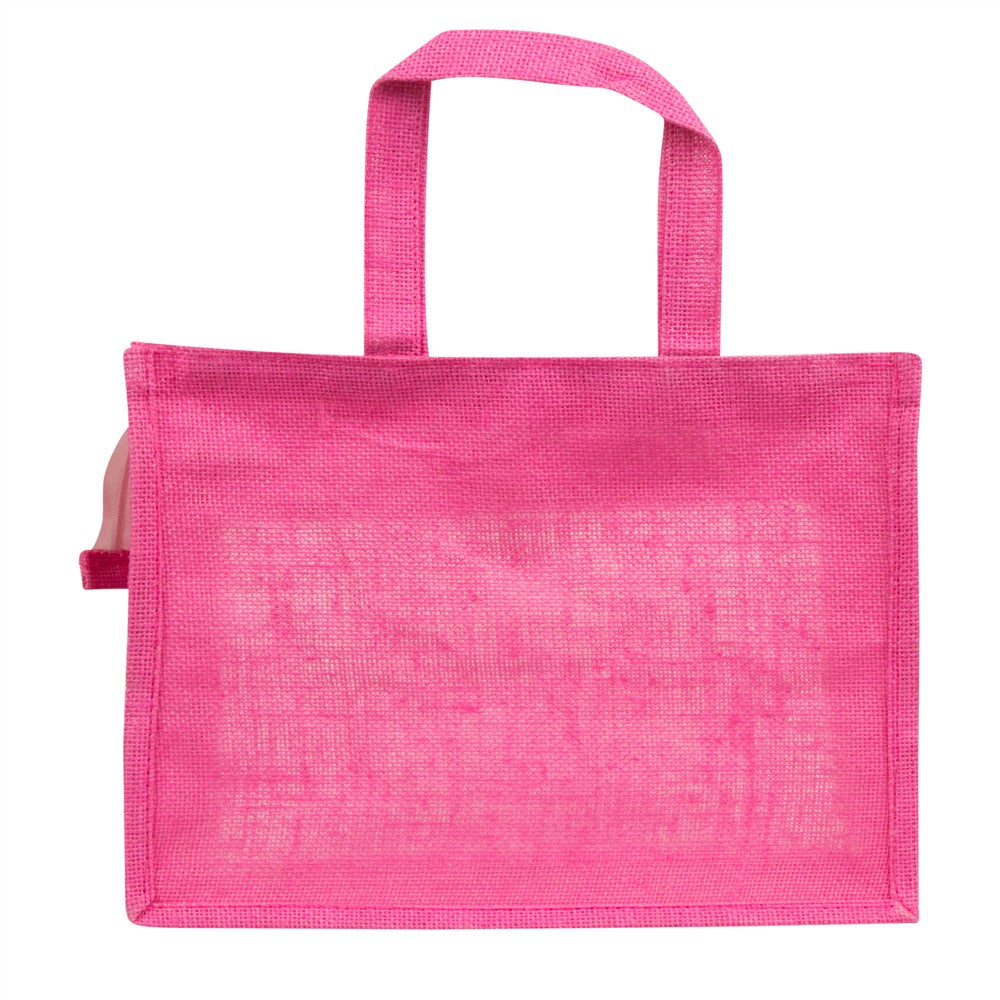 14x12x5 inch Window Jute Hamper Bag – With Zip, Pink, Self Handle