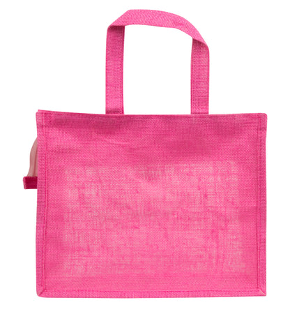Window Jute Bag With Zip | Pink | 14x12x5 Inch (Free Delivery)