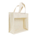 14x12x5 inch Window Jute Hamper Bag – With Zip, Off White, Self Handle
