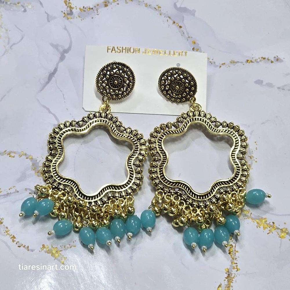 Jhumka Earring Bezels Golden - Sky Blue Moti For Resin Art (240)