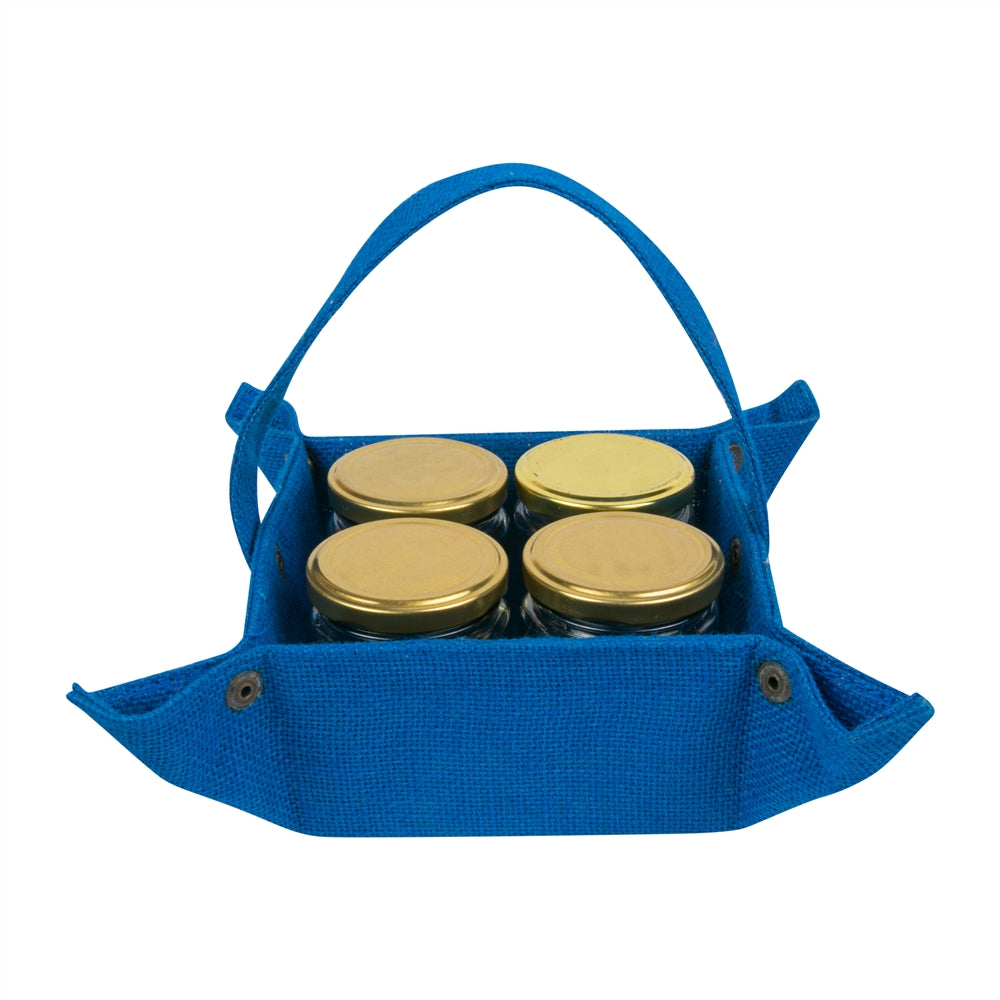 4 jar jute tray with detachable handle — Blue front view