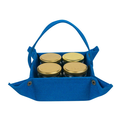 4 jar jute tray with detachable handle — Blue front view