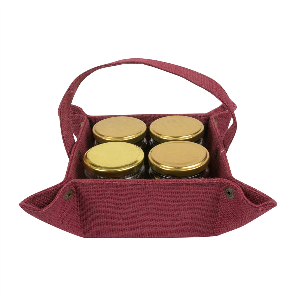 4 jar jute tray with detachable handle — Maroon front view