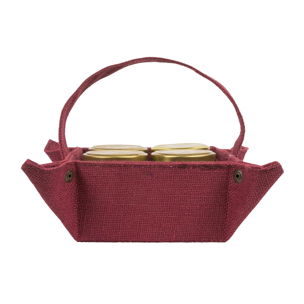 4 jar jute tray with detachable handle — Maroon low front view