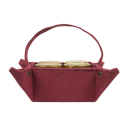 4 jar jute tray with detachable handle — Maroon low front view