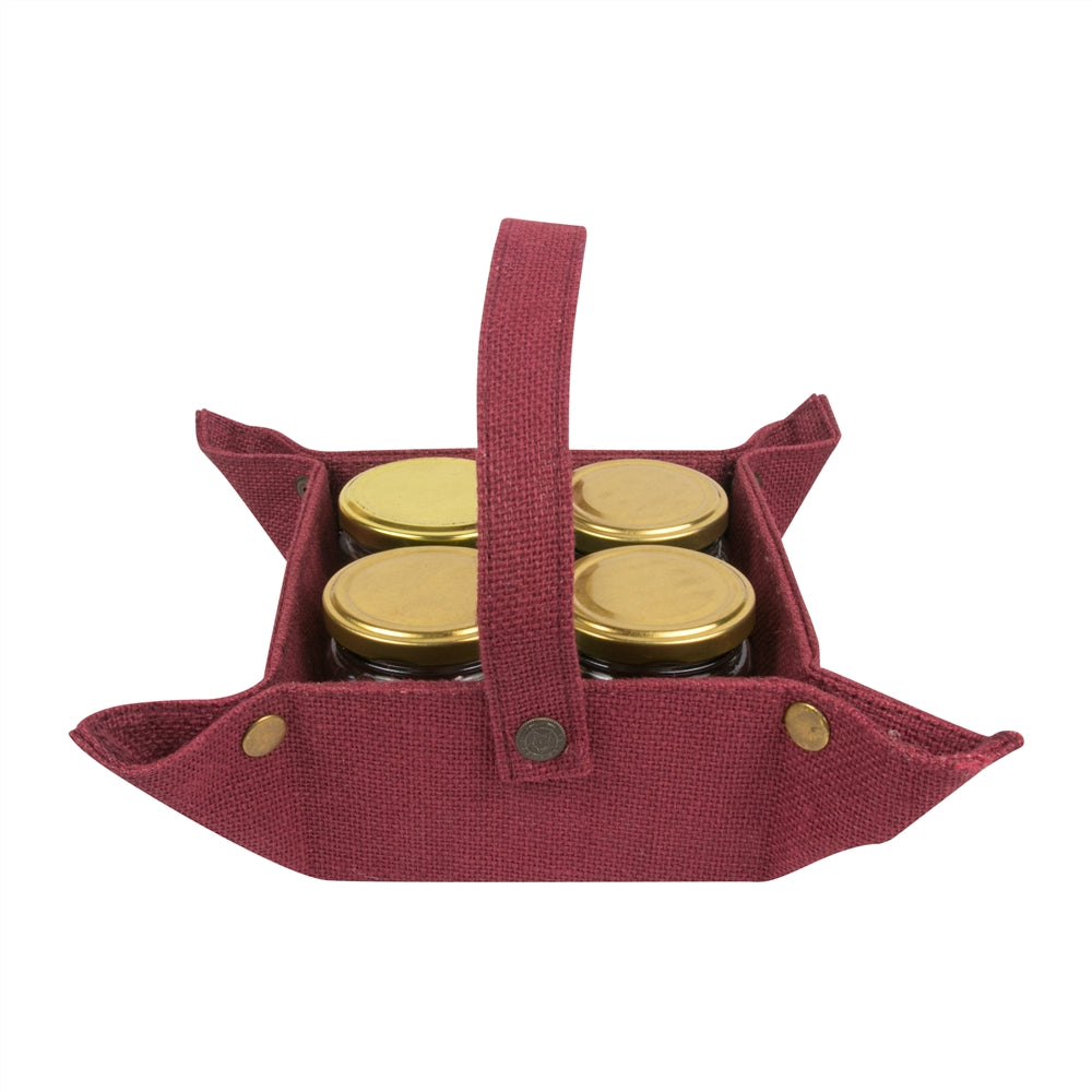 4 jar jute tray with detachable handle — Maroon handle detail