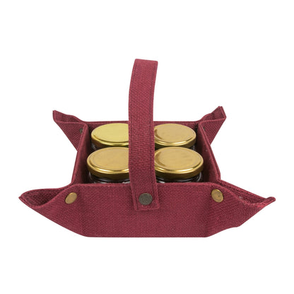 4 jar jute tray with detachable handle — Maroon handle detail