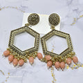 Jhumka Earring Bezels Golden - Baby Pink Moti For Resin Art (278)