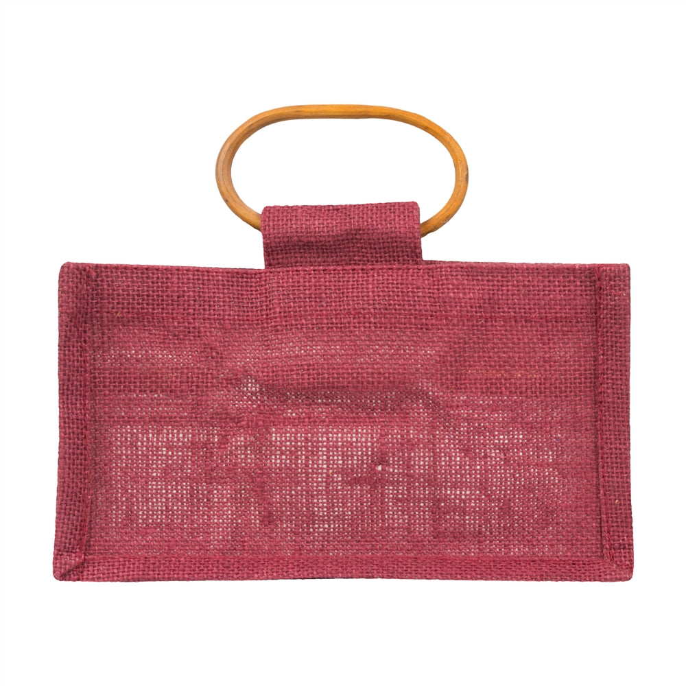 Jute window bag for three 190 ml jars — Maroon back view